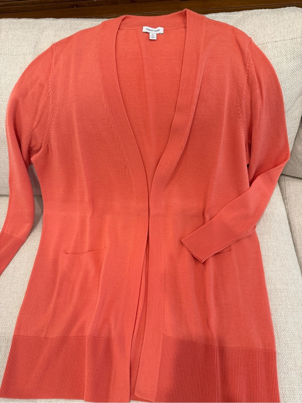 Nordstrom Coral Open-Front Lightweight Cardigan